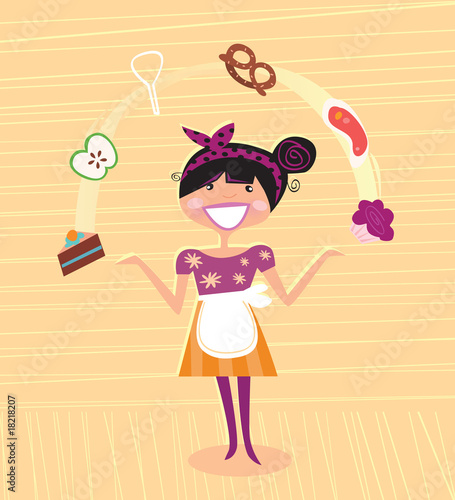 Mother - kitchen super hero. VECTOR ILLUSTRATION.