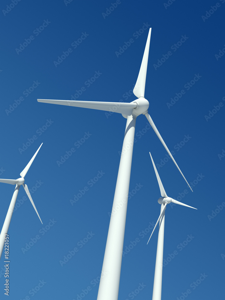 Wind turbines over blue sky