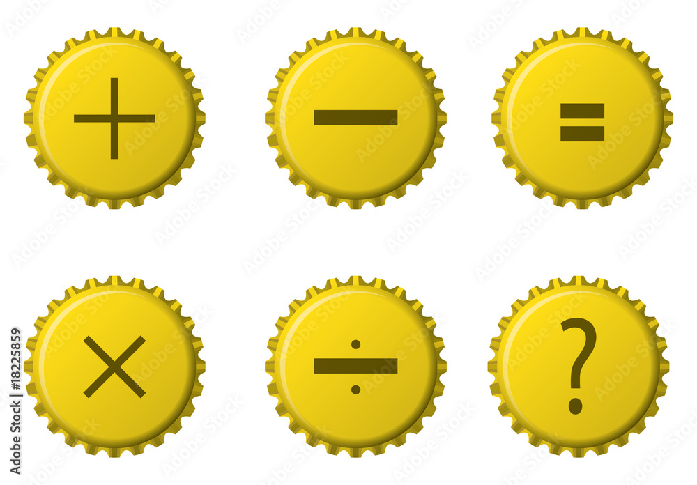 bottle top web button - mathematics symbol set - yellow bottle top web button - mathematics symbol set - yellow
