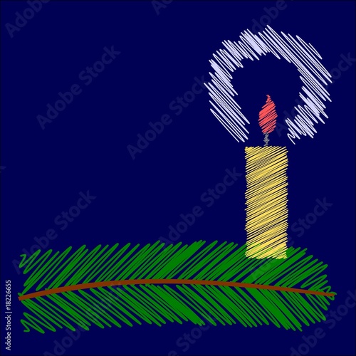 hatched christmas candle on coniferous twig