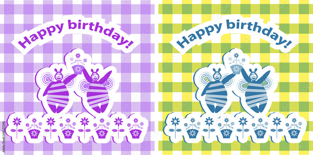 2 Happy Birthday baby card, floral Funny Birthday leaflet with b