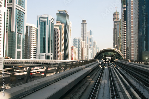 Dubai metro and Dubai skylines