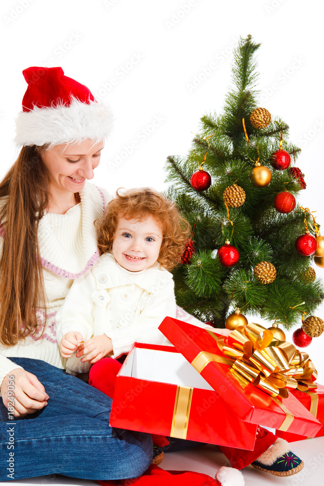 Opening Christmas present Opening Christmas present