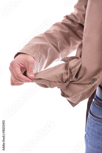 man holding his empty pocket  isolated on white