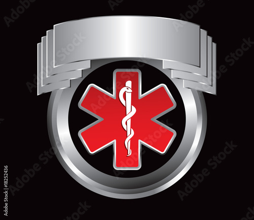 Caduceus medical symbol in silver crest