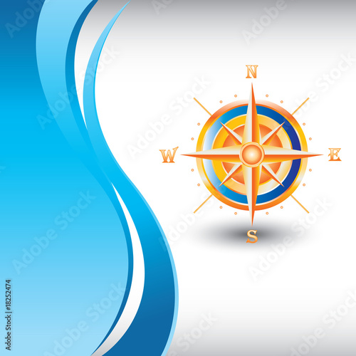 Compass on vertical blue wave background
