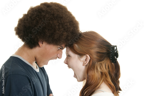 Mixed-race couple arguing