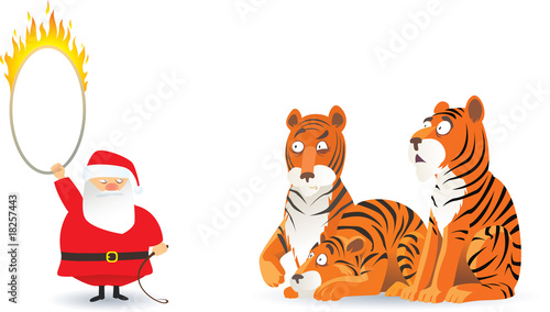 cartoon picture with santa claus and tigers