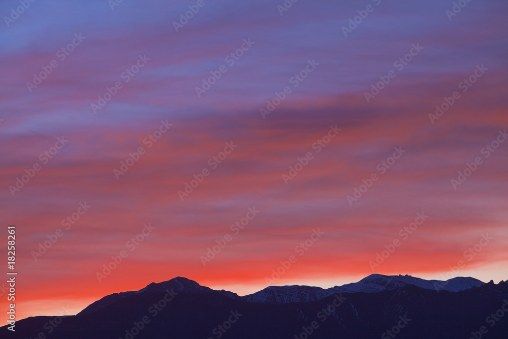 Beautiful red sunrise in the mountains