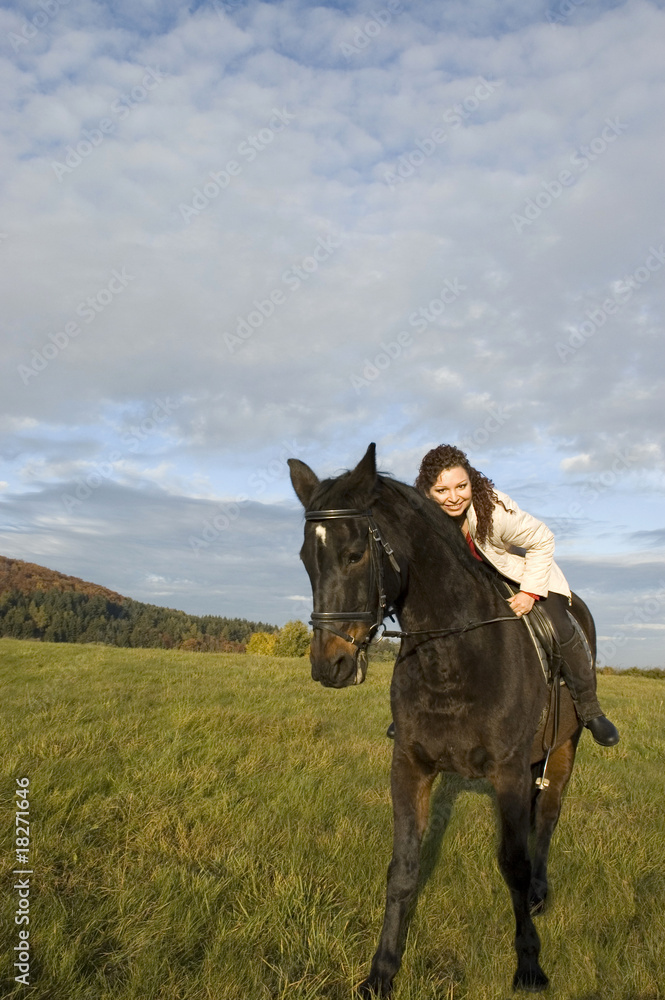 Equestrienne and horse. Equestrienne and horse.
