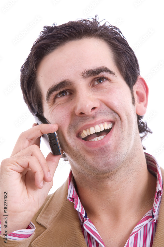 Young business man on the phone, isolated isolated on white bac Young business man on the phone, isolated isolated on white bac