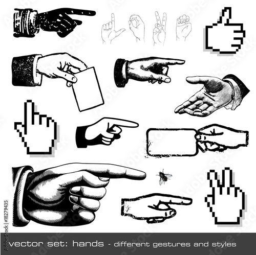 vector set: hands - different gestures and styles (12 items)
