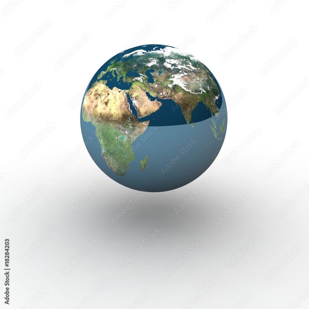 Globe on white background with shadow and reflection Globe on white background with shadow and reflection