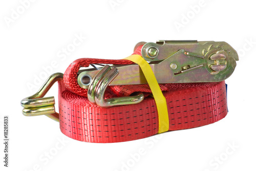 New rathet strop for fastening a cargo. Isolated on white.