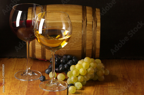 Wine, grape and barrel