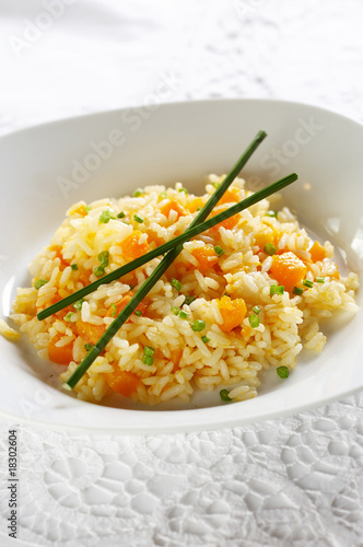 Risotto with boiled pumpkin pieces