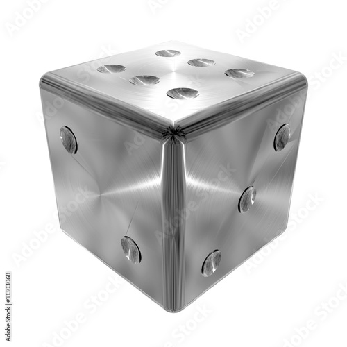 Metallic dice object on white background
