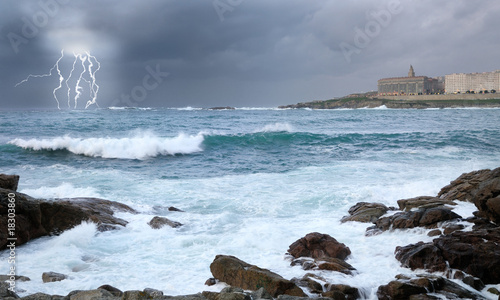 Tormenta con relámpagos en La Coruña (Galicia - Spain)