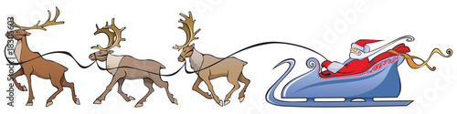 Santa Claus sleighing, christmas reindeer, vector illustration