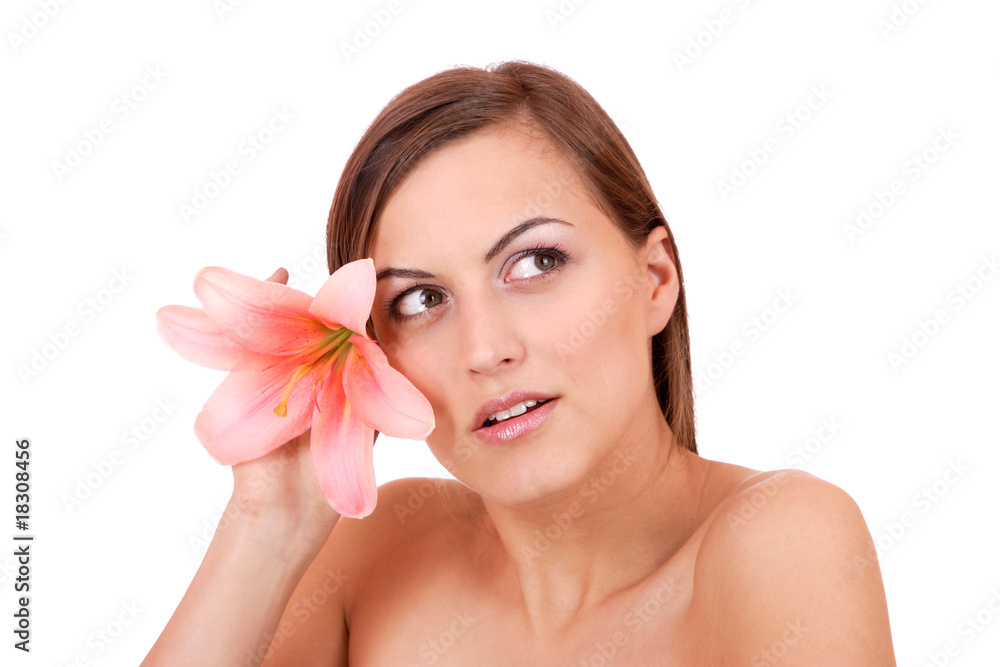 Beautiful woman with flower isolated on white Beautiful woman with flower isolated on white