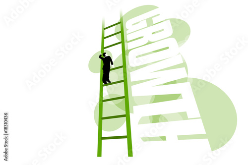 Growth – business man stuck on missing rung of ladder