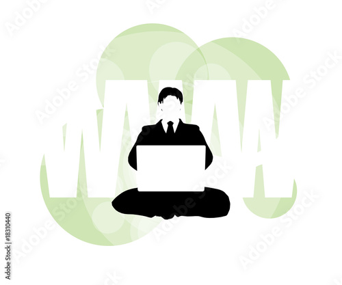 Businessman on laptop against WWW background