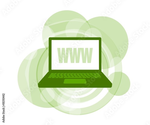 Laptop computer displaying WWW on white background