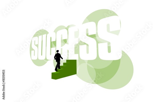 Businessman climbing stairs to success on white background