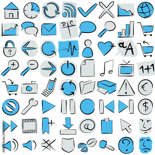 64 Icônes style marqueur version bleu