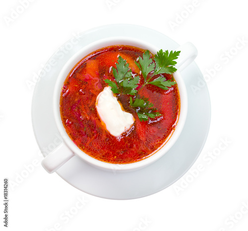 Ukrainian and russian national red soup-borsch.