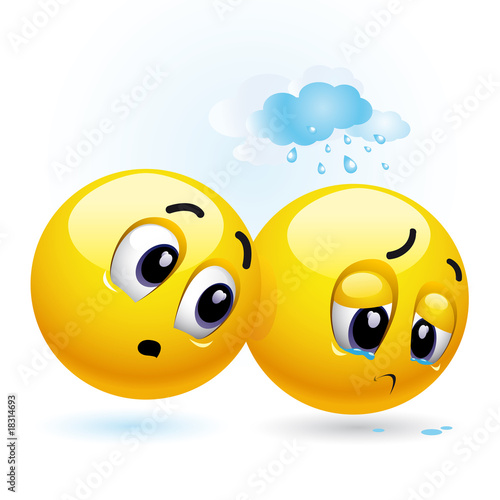 smiling ball trying to cheer up another sad smiling ball