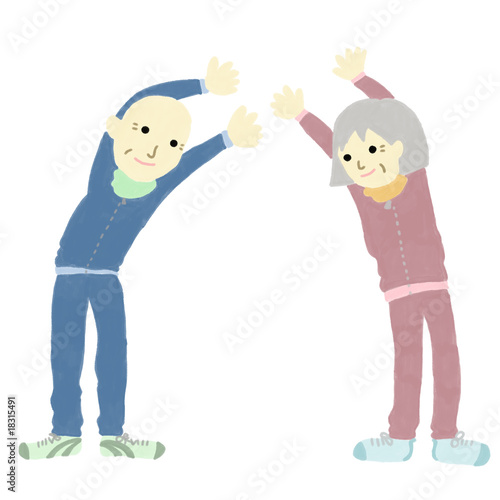 ストレッチする老夫婦