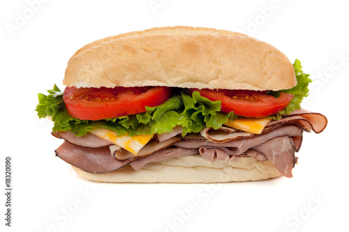 A submarine sandwich on white