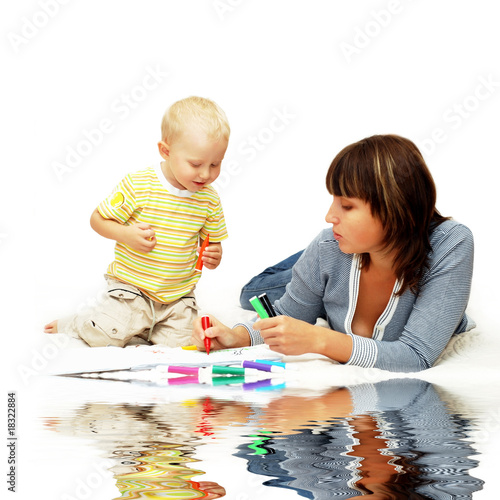 Happiness child with parents paint