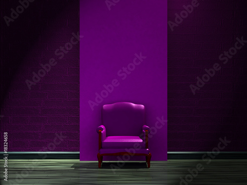 Alone purple chair near dark wall