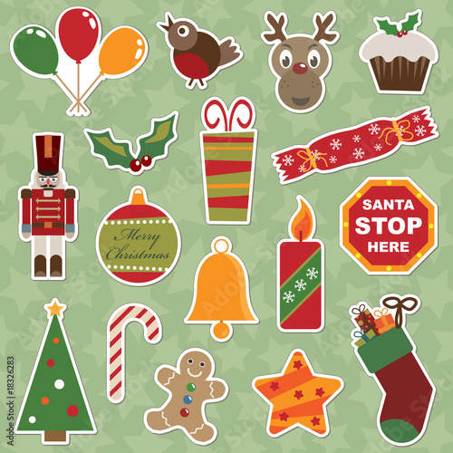 Vector clipart set of festive seasonal christmas stickers photo