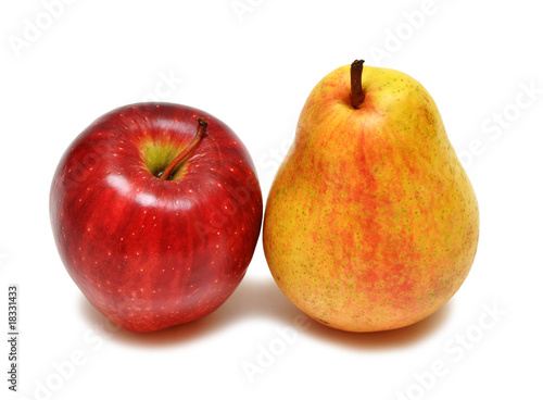 Red apple and yellow pear