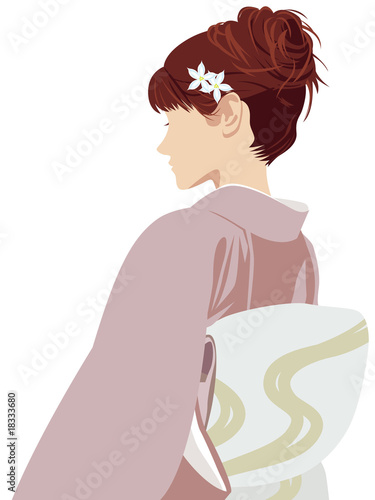 ピンクの着物の女性 Japanese kimono girl