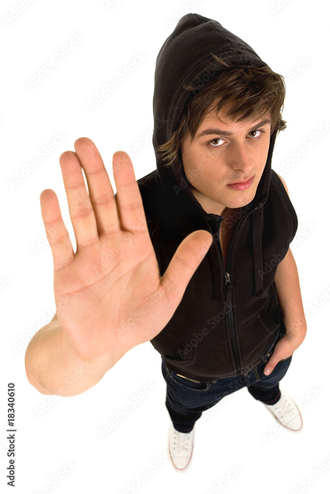 Man making stop gesture Man making stop gesture