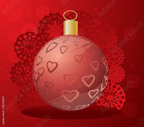 vector christmas background with red ball and hearts