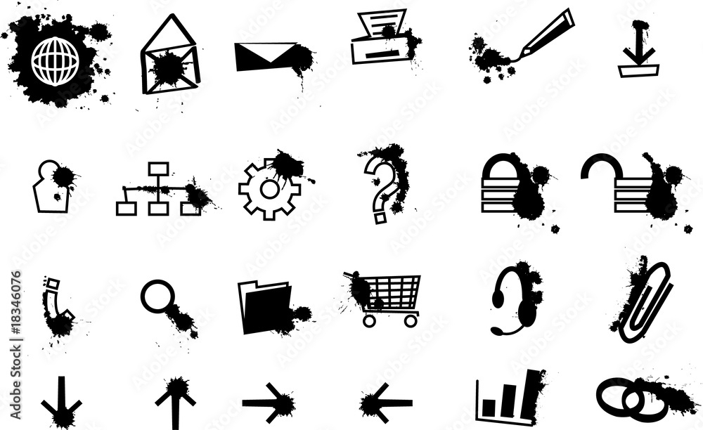 Fototapeta premium Set of web icons with black splashes of ink
