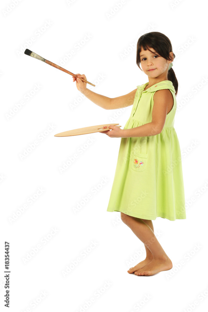 Little girl with a paintbrush Little girl with a paintbrush