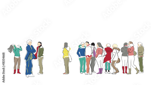 group of casual people waiting in queue