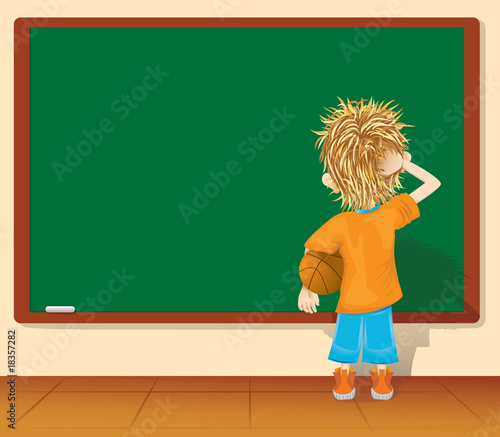 School.Cartoon little boy and blackboard. (vector, CMYK)