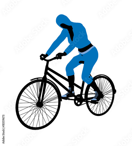 Fototapeta Naklejka Na Ścianę i Meble -  Female Bicycle Rider Illustration Silhouette