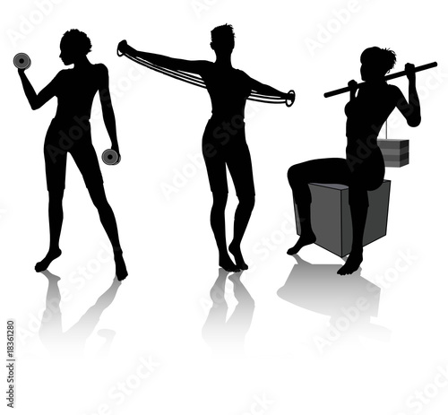 Vector silhouettes of a woman doing fitness