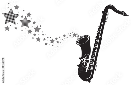 saxophone with stars shooting out