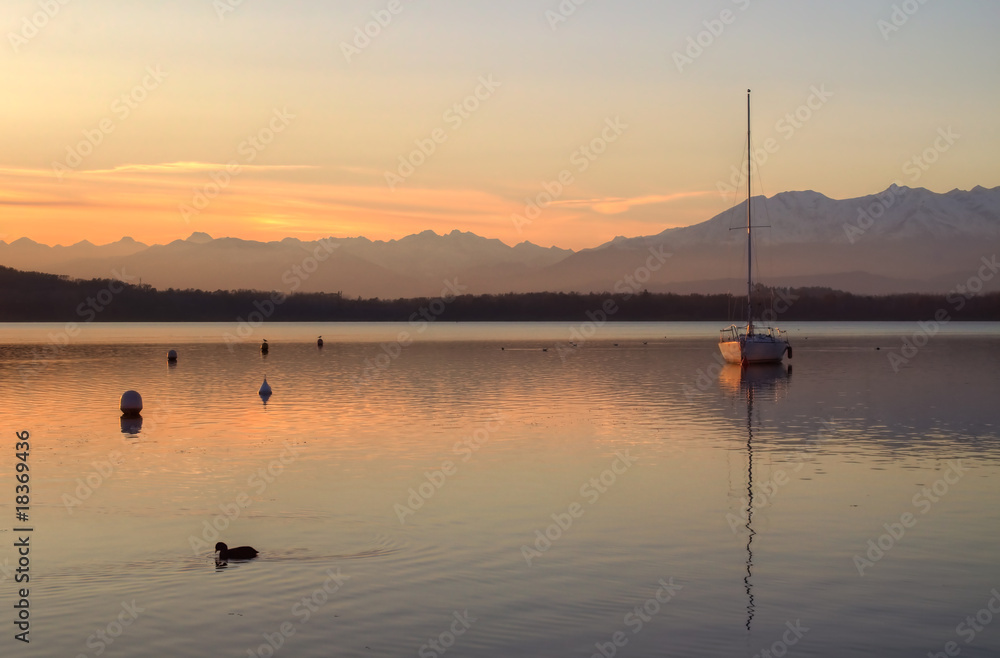 Sunset on viverone lake