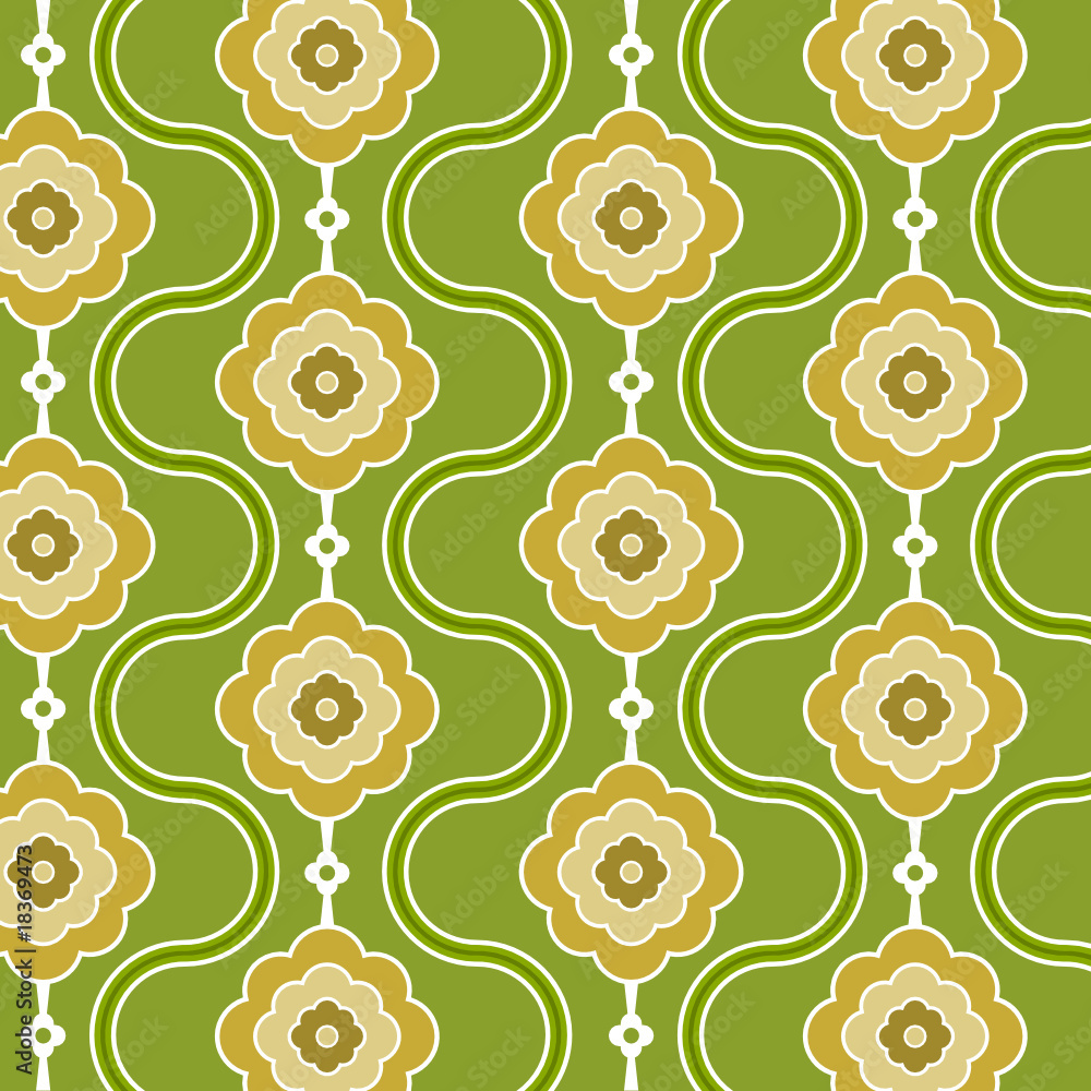 retro-blumen-tapete grün/braun