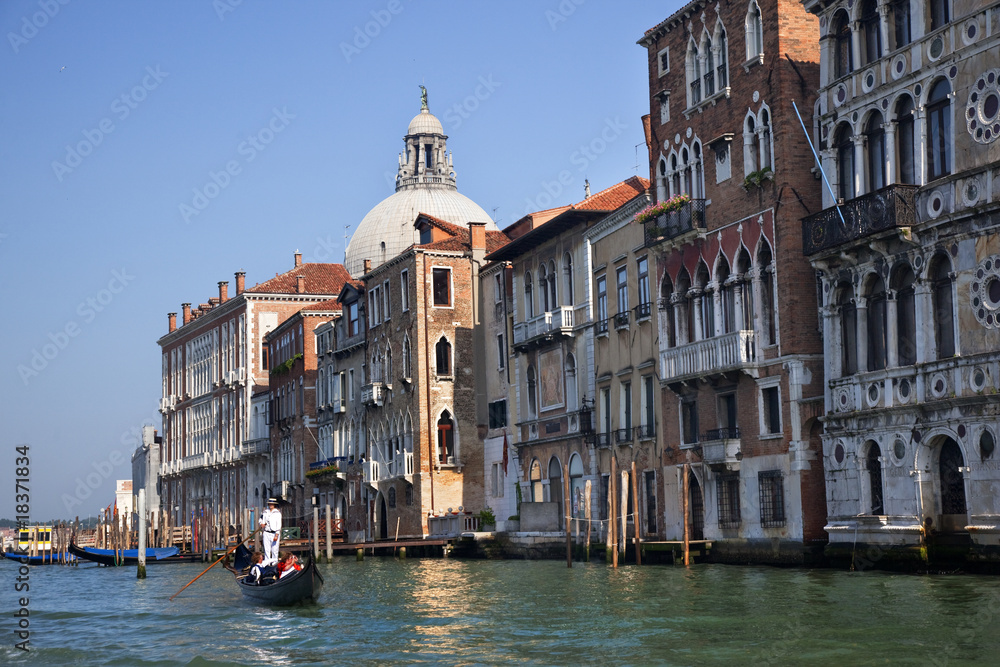 Grand Canal Gondola Reflections Poles Venice Italy